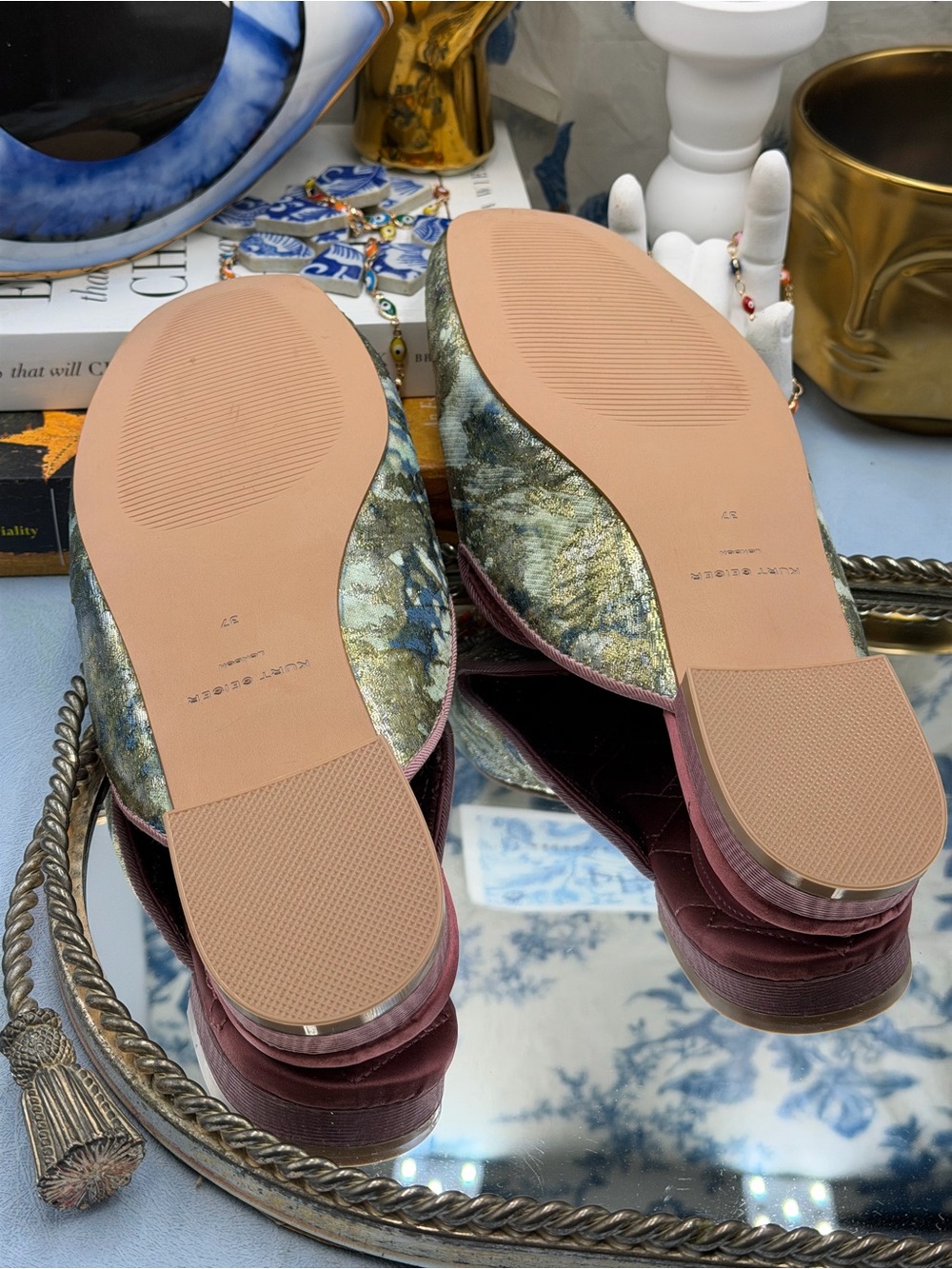 🆕 KURT GEIGER LONDON 🧿 NWOB Pink Embroidered Slipper Shoes - Sz 37 US 7 - Picture 15 of 16
